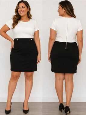 Tommy Hilfiger Black & Ivory Colorblock Sheath Dress | Size 12 | Classic Career